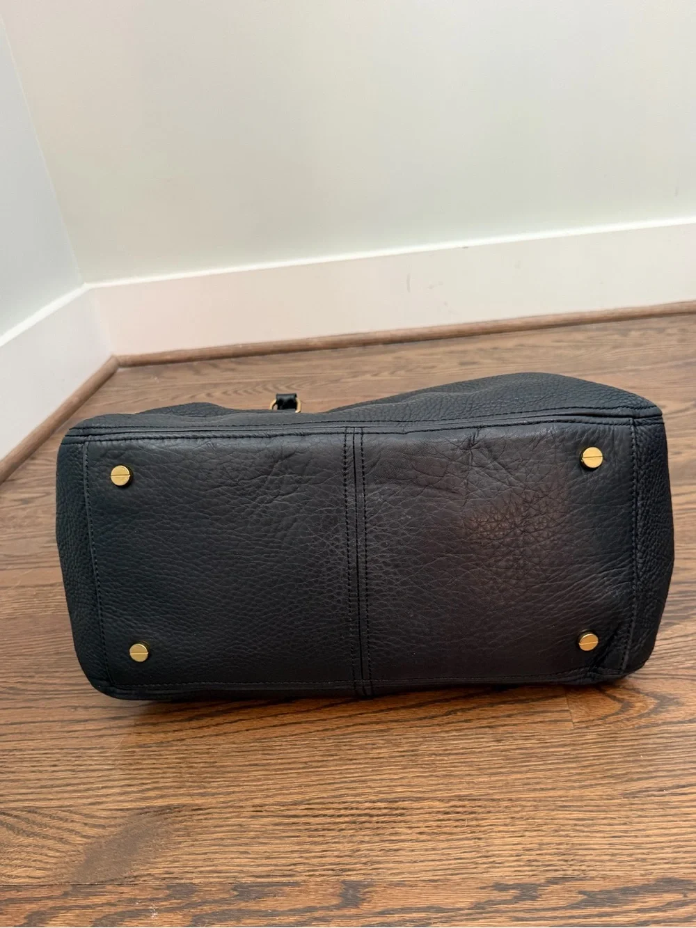 J.Crew Newbury Black Pebbled Leather Triple Zip Satchel Handbag Gold Hardware